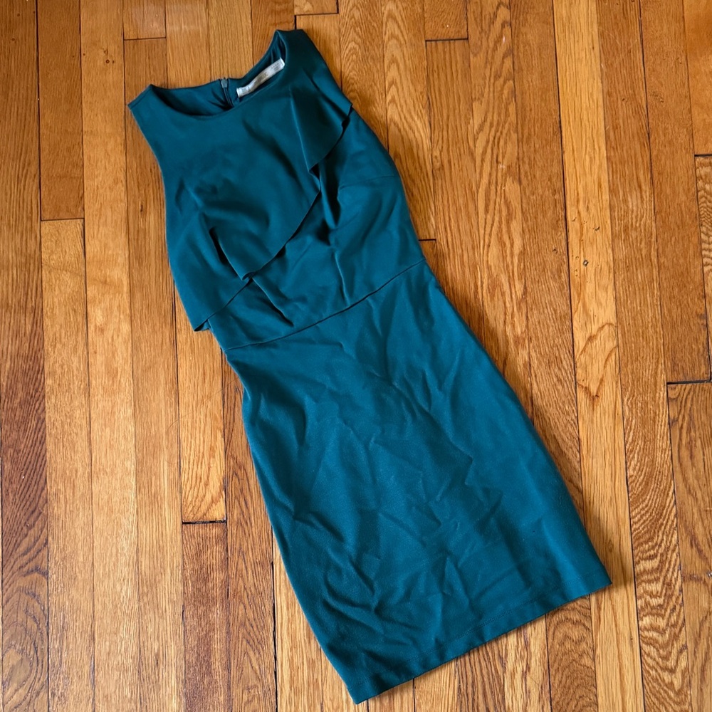 Green Zara Basic Asymmetrical Neckline Dress